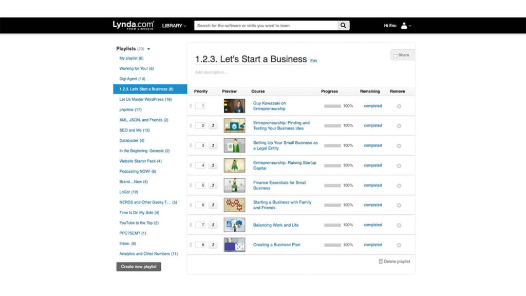 Lynda.com Playlists for Eric Hersey is the best for online learning