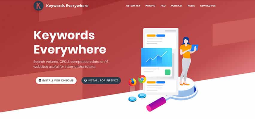 Screenshot of Keywords Everywhere Website for PPC Keywords