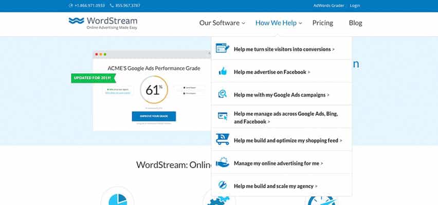 Screenshot of WordStream Website