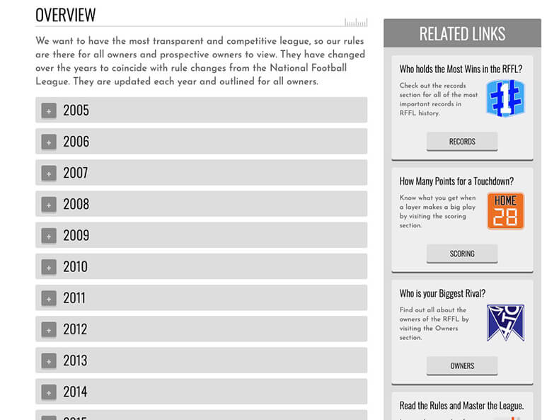 Real Fantasy Football League Website Graphics and Database pulling in records