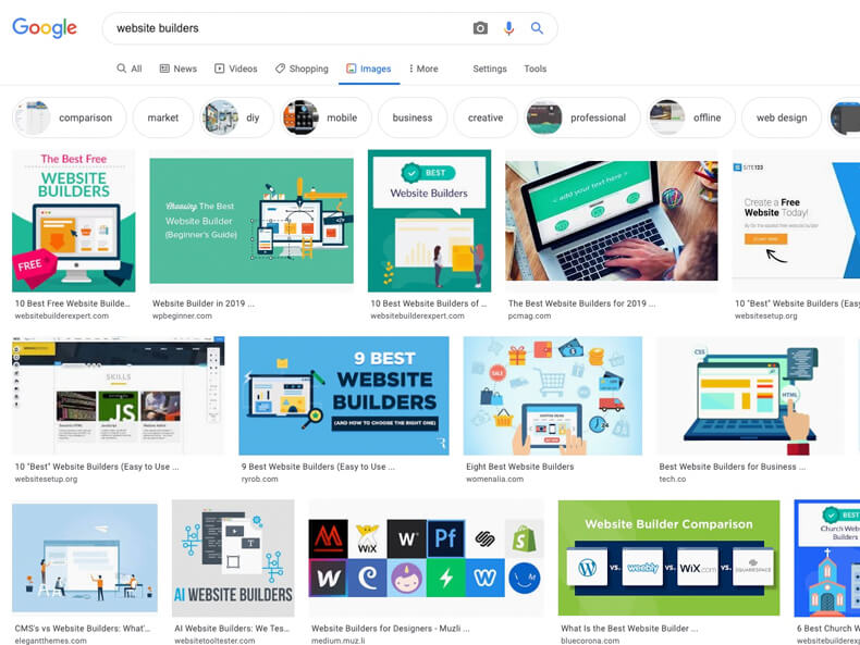 Website Builders Image Search Screenshot