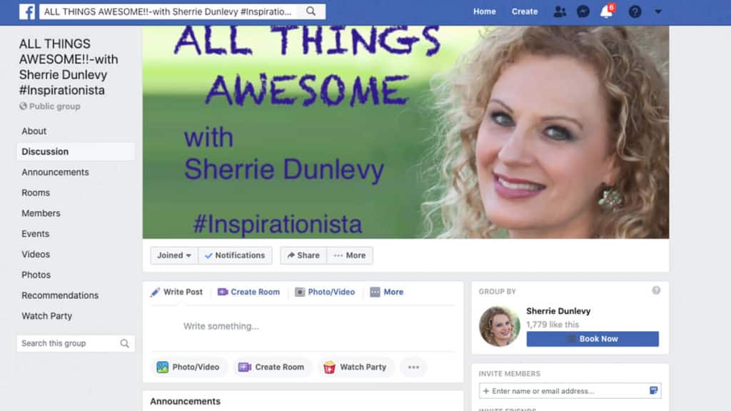 All Things Awesome Facebook Group Page with Sherrie Dunlevy