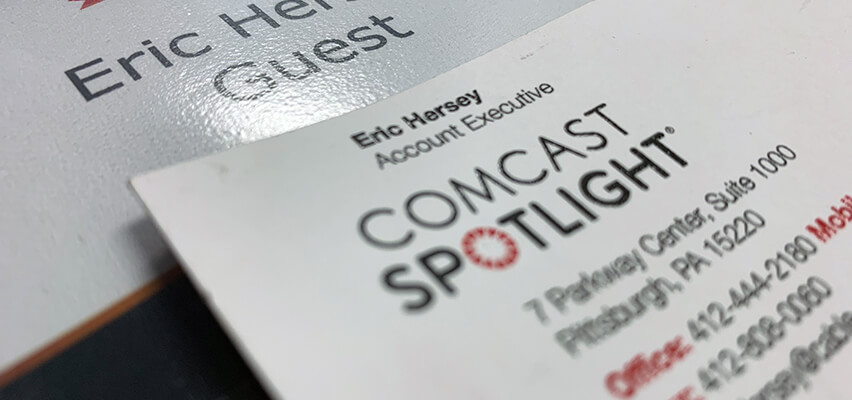 Eric Hersey Comcast Spotlight Business card and name tag. I had to learn how difficult it was to cold-call.