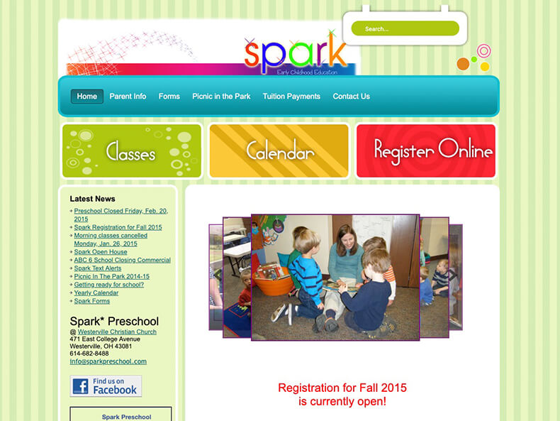 Sparkpreschool.com Homepage (2015) using Joomla CMS