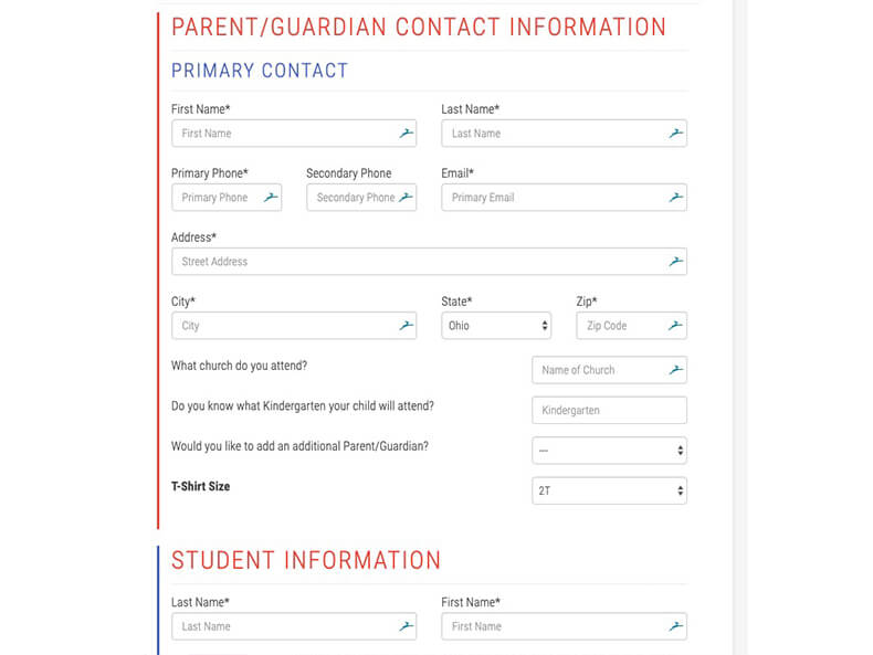 Registration form for Spark Preschool