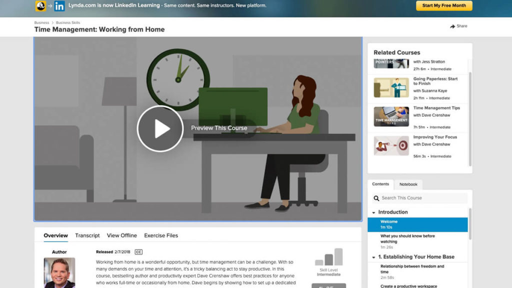 Lynda.com Time Management Training - Working from Home with Dave Crenshaw